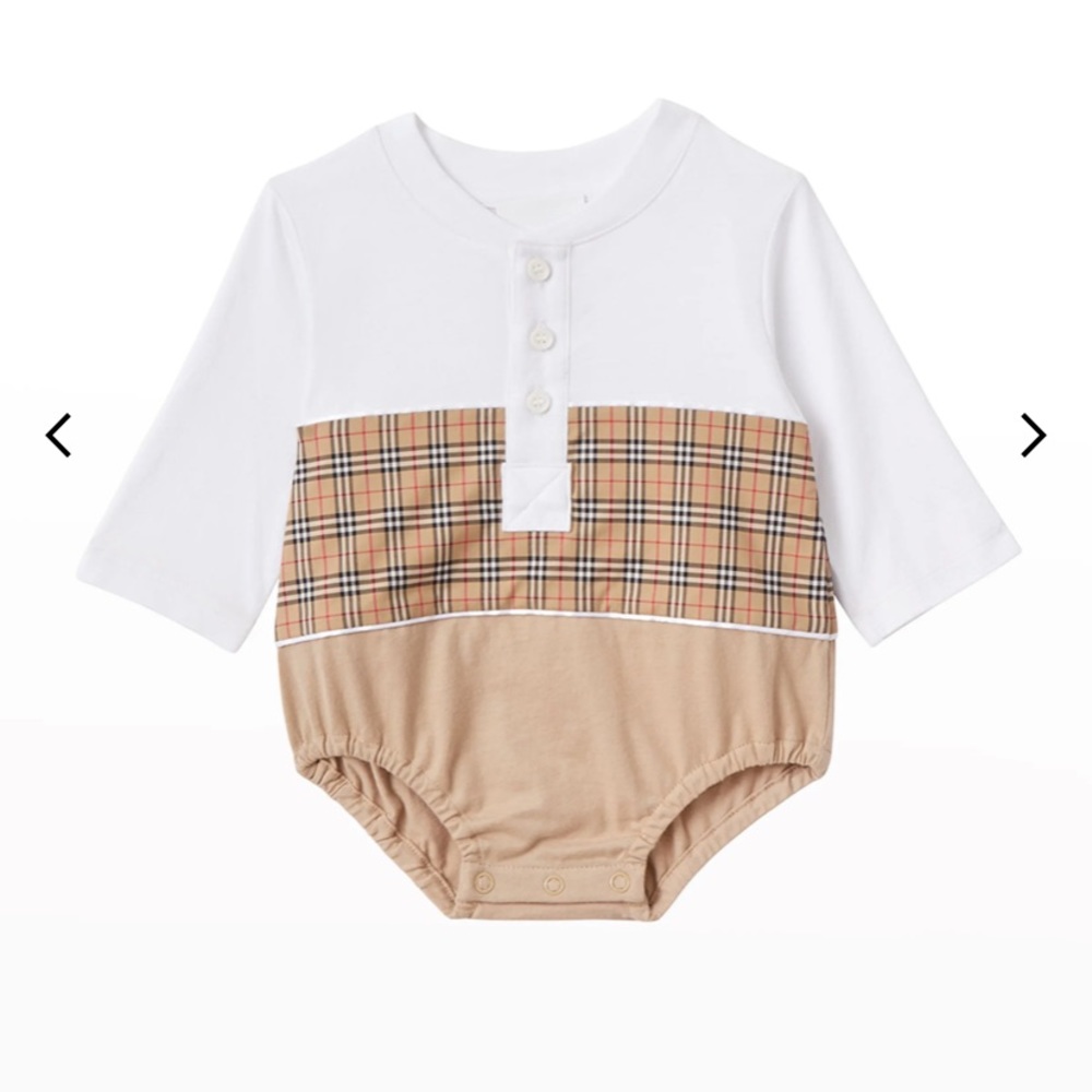 NWT Burberry boys onesie long sleeve plaid Kid's Eli Check-Print Bodysuit,
